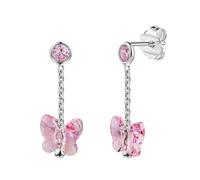 Boucles d'oreilles scout en argent massif 925/- rhodié papillon en cristal rose