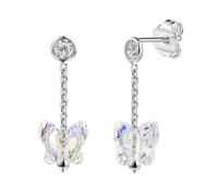 Boucles d'oreilles scout en argent massif 925/- rhodié papillons cristal blanc