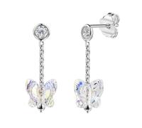 Boucles d'oreilles scout en argent massif 925/- rhodié papillons cristal blanc