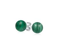 Boucles D'Oreilles Simples En Malachite Verte Pour Femmes Avec Boules Rondes. En Argent Sterling .925 De 6MM