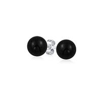 Boucles D'Oreilles Simples En Pierre Précieuse Onyx Noir Pour Femmes Argent Sterling .925 Boule Ronde De 6MM