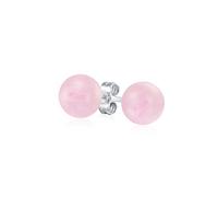 Boucles D'Oreilles Simples En Quartz Rose Clair Pierre Semi-Précieuse Pour Femmes Et Adolescentes En Argent Sterling .925 Boule Ronde De 6MM