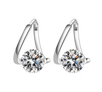 Boucles d'Oreilles Solitaire Brillant Rond pour Femmes, Boucles d'Oreilles en Argent avec Pierre Claire Scintillante, Bijoux de Mode Minimaliste pour les Vêtements Quotidiens et Formels