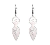 Boucles d'oreilles spirale déesse de la fertilité pour femmes Boucles d'oreilles celtiques Déesse de la Fertilité Triple Lune Déesse Sorcière Boucles d'oreilles pendantes Amulette Bijoux (Argent)