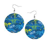 Boucles d'oreilles squelette de dinosaure T rex Boucles d'oreilles en cuir de forme ronde de dinosaure T Rex, bijoux légers pendants pour femmes et filles, parfaits pour un usage quotidien