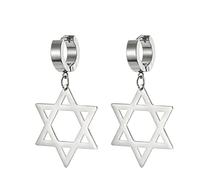 Boucles D'oreilles Star Of David Dangle Pour Hommes Femmes En Acier Inoxydable Individual Punk Style Hexagram Clip Sur Hoop Boucles D'oreilles Religieux/Israélien Bijoux (argent)