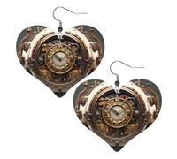 Boucles d'oreilles steampunk en cuir avec pendentif en forme de cœur - Élégantes et légères - Pour femmes et filles - Taille unique - Cuir - Sans pierre précieuse