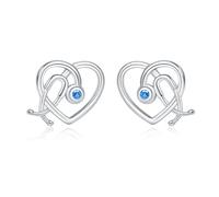 Boucles d'oreilles stéthoscope en argent sterling en forme de cœur pour femme - Cadeau pour médecin, infirmière, assistante, étudiante en médecine, 0.39*0.47 inches, Métal, Zircone cubique