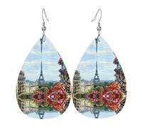 Boucles d'oreilles Street in Paris Town en cuir en forme de goutte - Texture légère de luxe - Convient pour un usage quotidien, une fête, un rendez-vous galant