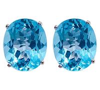 Boucles D'Oreilles Stud Argent Sterling Topaze Bleue Pierres Précieuses, Bijoux Designer Mode 7x9mm pour Femmes
