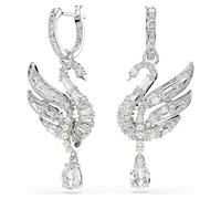 Boucles d'oreilles Swan, Cygne, Blanches, Métal rhodié OS