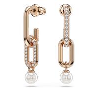 Swarovski Boucles d'oreilles Constella, perle de verre, taille ronde, blanc, plaqué or rose