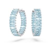 Swarovski Boucles d'oreilles Matrix anneaux sertis de cristaux taille baguette bleus métal rhodié