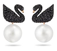 Boucles d'oreilles - SWAROVSKI - Iconic Swan - Cristaux noirs - Or rose - Transformables