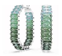 Boucles d'oreilles - Swarovski - Matrix - Créoles en métal - Cristaux verts - Design octogonal