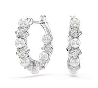 Swarovski Anneaux d'oreilles Matrix, Perle de cristal, Taille ronde, Blanches, Métal rhodié