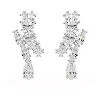 Boucles d'oreilles - SWAROVSKI - Matrix géométriques - Métal rhodié - Cristaux blancs - 25 mm