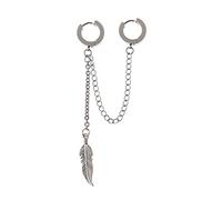 Boucles d'oreilles tendance à double chaîne longue en forme de feuille pour pendentif en forme de plume coréenne - Bijoux cadeau pour fille - Fait à la main - Crochet d'oreille en forme d'ours de