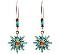 Boucles d'oreilles tendance compatibles avec les femmes, longues boucles d'oreilles en forme de tournesol avec perles turquoises fausses vertes Lovely And Practical