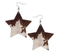 Boucles d'oreilles tendance en cuir de vache rouge et marron pour femme, boucles d'oreilles pendantes célestes en forme d'étoile pour une utilisation polyvalente, One Size, Cuir