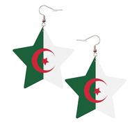 Boucles d'oreilles tendance en cuir étoilé, parfaites pour les décorations de fête ou les cadeaux. Drapeau de l'Algérie blanc, One Size, polychlorure de vinyle cuivre argent, Pas de gemme