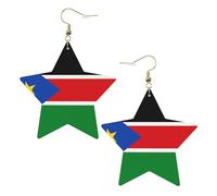 Boucles d'oreilles tendance en cuir étoilé, parfaites pour les décorations de fête ou les cadeaux. Drapeau du Soudan du Sud blanc, One Size, polychlorure de vinyle cuivre argent, Pas de gemme