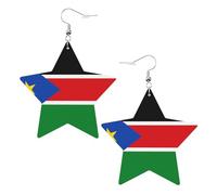 Boucles d'oreilles tendance en cuir étoilé, parfaites pour les décorations de fête ou les cadeaux. Drapeau du Soudan du Sud blanc, One Size, polychlorure de vinyle cuivre argent, Pas de gemme