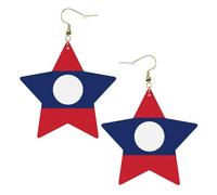 Boucles d'oreilles tendance en cuir étoilé, parfaites pour les décorations de fête ou les cadeaux. Drapeau du Laos blanc, One Size, polychlorure de vinyle cuivre argent, Pas de gemme