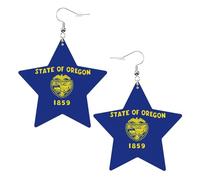 Boucles d'oreilles tendance en cuir étoilé, parfaites pour les décorations de fête ou les cadeaux. Drapeau de l'État de l'Oregon blanc, One Size, Polychlorure de vinyle Cuivre Argent, Pas de gemme