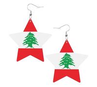 Boucles d'oreilles tendance en cuir étoilé, parfaites pour les décorations de fête ou les cadeaux. Drapeau du Liban blanc, One Size, Polychlorure de vinyle Cuivre Argent, Pas de gemme