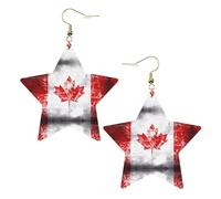 Boucles d'oreilles tendance en cuir étoilé, parfaites pour les décorations de fête ou les cadeaux. Drapeau du Canada rétro blanc, One Size, polychlorure de vinyle cuivre argent, Pas de gemme