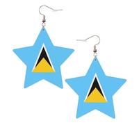 Boucles d'oreilles tendance en cuir étoilé, parfaites pour les décorations de fête ou les cadeaux. Drapeau de Sainte Lucie blanc, One Size, polychlorure de vinyle cuivre argent, Pas de gemme