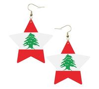 Boucles d'oreilles tendance en cuir étoilé, parfaites pour les décorations de fête ou les cadeaux. Drapeau du Liban blanc, One Size, Polychlorure de vinyle Cuivre Argent, Pas de gemme