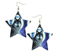 Boucles d'oreilles tendance en cuir étoilé, parfaites pour les décorations de fête ou les cadeaux. Loup sous la lune Blanc, One Size, Polychlorure de vinyle Cuivre Argent, Pas de gemme
