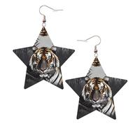 Boucles d'oreilles tendance en cuir étoilé, parfaites pour les décorations de fête ou les cadeaux. Tigre au repos blanc, One Size, Polychlorure de vinyle Cuivre Argent, Pas de gemme