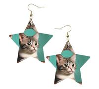 Boucles d'oreilles tendance en cuir étoilé, parfaites pour les décorations de fête ou les cadeaux. Un chat curieux blanc, One Size, Polychlorure de vinyle Cuivre Argent, Pas de gemme