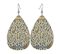 Boucles d'oreilles tendance en cuir plaqué argent en PVC, adaptées pour les fêtes de festival ou pour un usage personnel Motif carte au trésor du labyrinthe