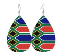 Boucles d'oreilles tendance en cuir plaqué argent PVC, adaptées pour les fêtes de festival ou pour un usage personnel. Drapeau d'Afrique du Sud