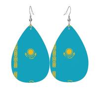 Boucles d'oreilles tendance en cuir plaqué argent PVC, adaptées pour les fêtes de festival ou un usage personnel. Drapeau du Kazakhstan, taille unique, cuir cuivre argenté, sans pierre précieuse