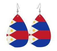 Boucles d'oreilles tendance en cuir plaqué argent PVC, adaptées pour les fêtes de festival ou un usage personnel, drapeau des Philippines, taille unique, cuir cuivre argenté, sans pierre précieuse