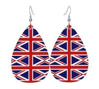 Boucles d'oreilles tendance en cuir plaqué argent PVC, adaptées pour les fêtes de festival ou un usage personnel. Drapeau du Royaume-Uni