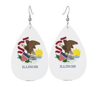 Boucles d'oreilles tendance en cuir plaqué argent PVC, adaptées pour les fêtes de festival ou un usage personnel Drapeau de l'État de l'Illinois, taille unique, cuir cuivre argenté, sans pierre