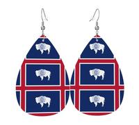Boucles d'oreilles tendance en cuir plaqué argent PVC, adaptées pour les fêtes de festival ou un usage personnel Drapeau de l'État du Wyoming, taille unique, cuir cuivre argenté, sans pierre précieuse