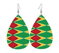 Boucles d'oreilles tendance en cuir plaqué argent PVC, adaptées pour les fêtes de festival ou un usage personnel, drapeau de la Guyane, taille unique, cuir cuivre argenté, sans pierre précieuse