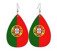 Boucles d'oreilles tendance en cuir plaqué argent PVC, adaptées pour les fêtes de festival ou un usage personnel, drapeau portugais, taille unique, cuir cuivre argenté, sans pierre précieuse