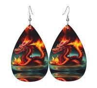 Boucles d'oreilles tendance en cuir plaqué argent PVC, adaptées pour les fêtes de festival ou un usage personnel, Roi dragon en feu, taille unique, cuir cuivre argenté, sans pierre précieuse