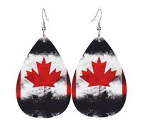Boucles d'oreilles tendance en cuir plaqué argent PVC, adaptées pour les fêtes de festival ou un usage personnel, drapeau canadien, taille unique, cuir cuivre argenté, sans pierre précieuse