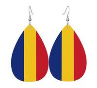 Boucles d'oreilles tendance en cuir plaqué argent PVC, adaptées pour les fêtes de festival ou un usage personnel, drapeau de la Roumanie, taille unique, cuir cuivre argenté, sans pierre précieuse