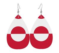 Boucles d'oreilles tendance en cuir plaqué argent PVC, adaptées pour les fêtes de festival ou un usage personnel, drapeau du Groenland, taille unique, cuir cuivre argenté, sans pierre précieuse