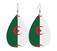 Boucles d'oreilles tendance en cuir plaqué argent PVC, convient pour les fêtes de festival ou un usage personnel, drapeau de l'Algérie, taille unique, cuir cuivre argenté, sans pierre précieuse